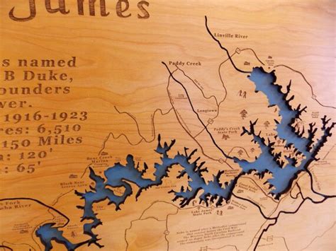 Wood Laser Cut Map of Lake James NC Topographical Engraved