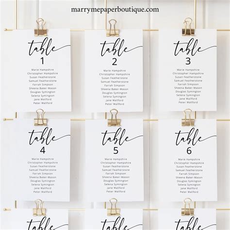 Wedding Seating Cards Template, Modern Calligraphy, Editable ...