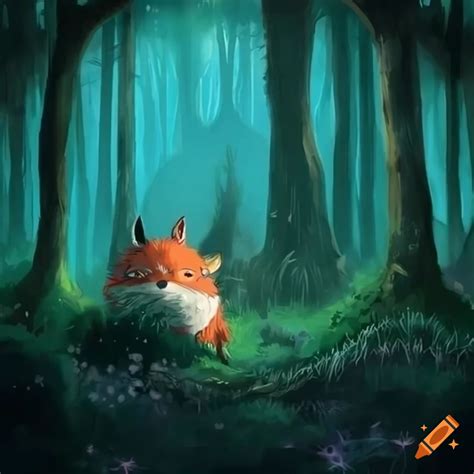 Enchanted forest clearing with a fox
