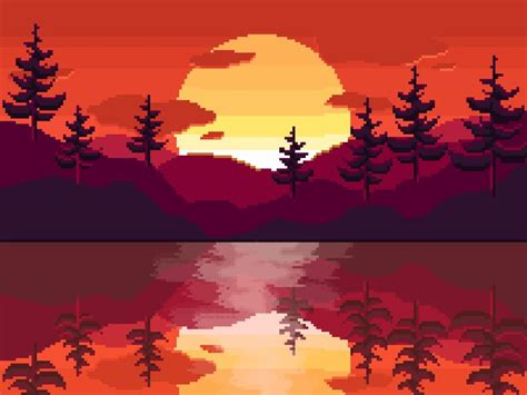 Sunset pixel art | Pixel art landscape, Pixel art, Pixel art background