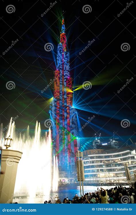 DUBAI, UAE -March 8, 2018. Laser Show at the Burj Khalif Tower B Editorial Stock Photo - Image ...