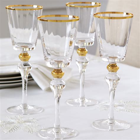 Gold Rim Wine Glasses, Set of 4| Kitchen | Brylane Home