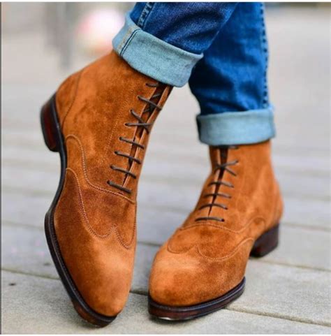 Handmade Mens Tan Color Suede Lace up Ankle Boot, Men Casual Classic Boots – Footeria