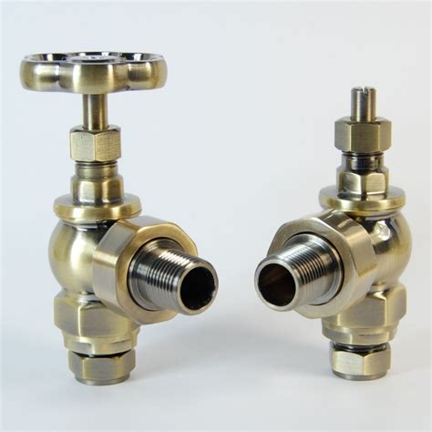 Rosa Angled Manual Radiator Valves - Antiqued Brass