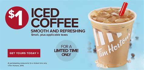 Tim Hortons: Small Iced Coffee only $1