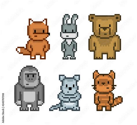 Vector pixel art collection of cute 8-bit animals Stock Vector | Adobe Stock