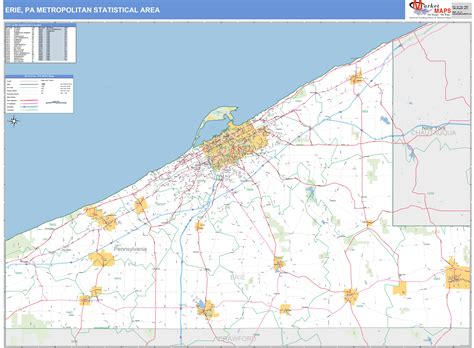 Erie, PA Metro Area Wall Map Basic Style by MarketMAPS - MapSales