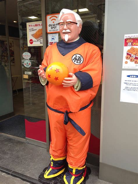 The KFC in my neighborhood in Tokyo has a statue of Colonel Sanders that they've dressed up like ...