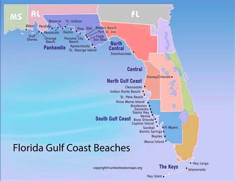 Florida Gulf Coast Beaches Map | Gulf Coast FL Beach Map