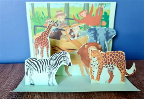 Safari Animals Pop up Quiet Book Page, Cut and Glue DIY Project, Kid ...