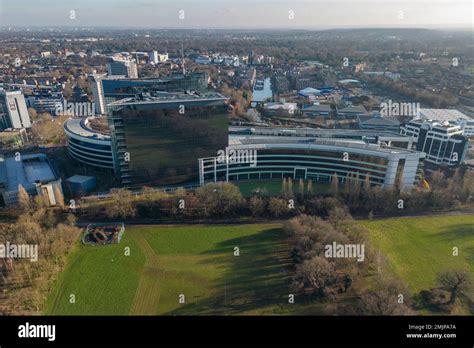 Aerial view of the GSK Head Office building in Brentford, West London, UK Stock Photo - Alamy