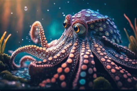 Premium Photo | Oceanic predatory octopus against a dark ocean background