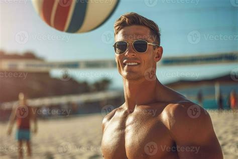 Male beach volleyball players play a volleyball match on the beach 29883403 Stock Photo at Vecteezy