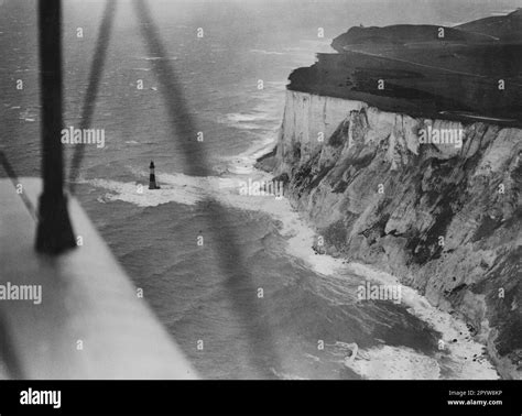 A German aircraft photographs limestone cliffs near Dover on the south coast of England during ...