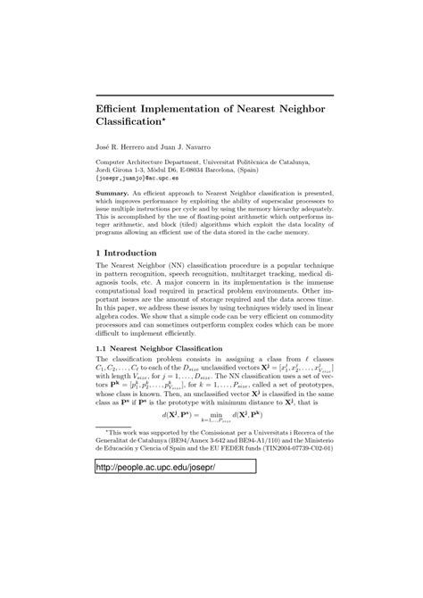 (PDF) Efficient Implementation of Nearest Neighbor Classification