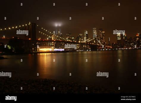 September 11th memorial and Tribute lights in New York City Stock Photo ...