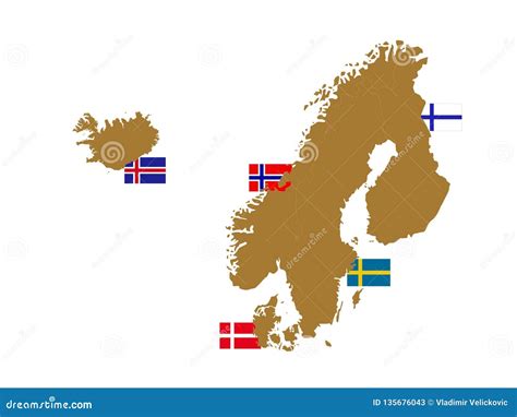Nordic Countries Maps and Flags - the Nordic Countries or the Nordics Stock Vector ...
