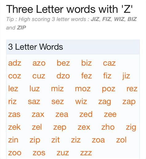 3 letter words with z | Best scrabble words, Three letter words, Scrabble words