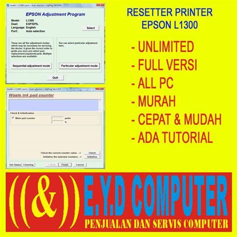 Jual EPSON L1300 RESETTER PRINTER SOFTWARE (UNLIMITED/ALL PC/FULL VERSI) di Seller TOKO EYD ...