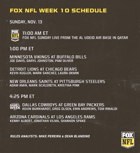 FOX NFL Week 10 Schedule and Regionalization - Fox Sports Press Pass