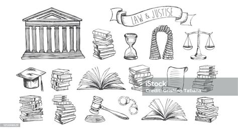 Law Symbols Set Vector Hand Drawn Illustration Stock Illustration - Download Image Now - Book ...