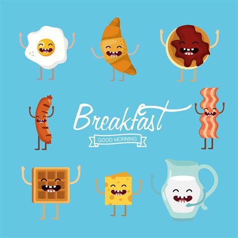 Set of cartoon breakfast foods 691309 Vector Art at Vecteezy