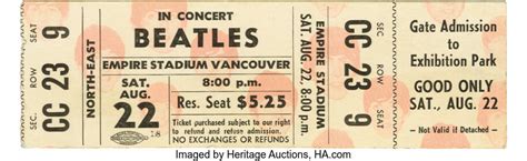 Beatles Empire Stadium Concert Ticket. An unused ticket to their | Lot #23227 | Heritage Auctions