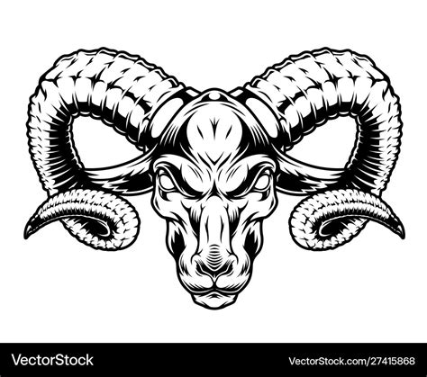 Monochrome serious ram head Royalty Free Vector Image