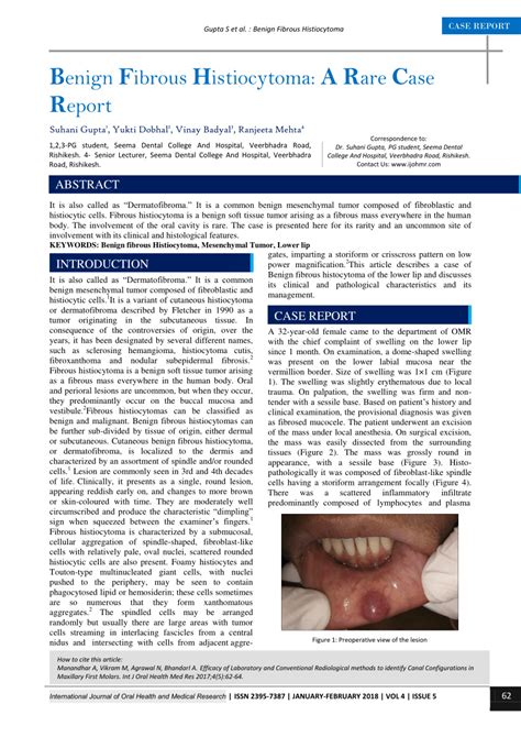 (PDF) Benign Fibrous Histiocytoma: A Rare Case Report