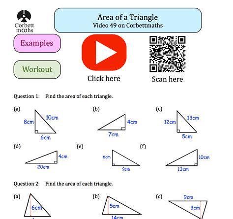 Area of a Triangle Textbook Exercise – Corbettmaths