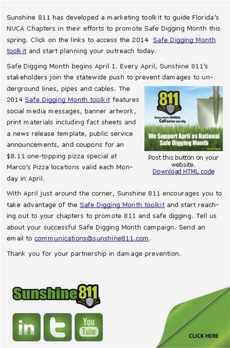 Sunshine 811 Safe Digging Month | NUCA of Florida