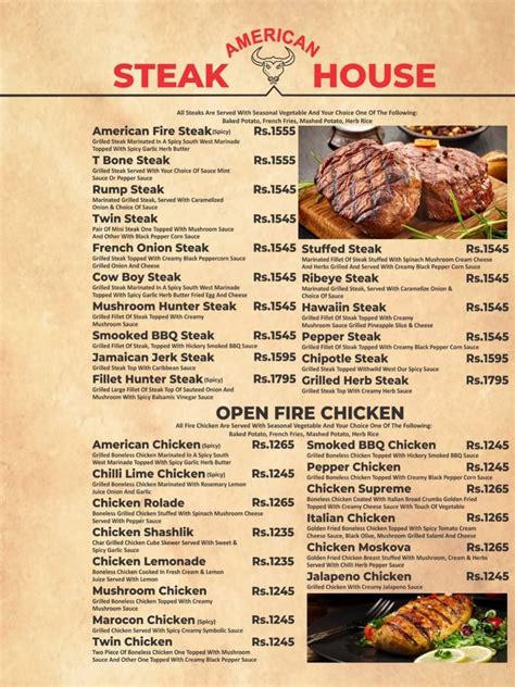 American Steak House Islamabad Menu