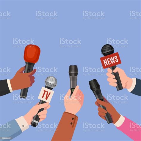 Journalist Hands With Microphones Reporters With Mics Take Interview For News Broadcast Press ...