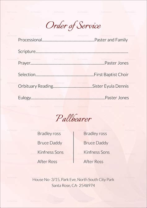 Free Catholic Funeral Order Of Service Template - Template 1 : Resume ...