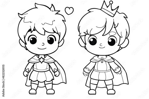 coloring pages with cute prince characters, coloring book, happy prince ...