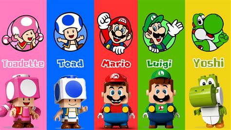 LEGO Mario, Luigi, Toad, Yoshi, Toadette with game play in Super Mario 3D World - YouTube