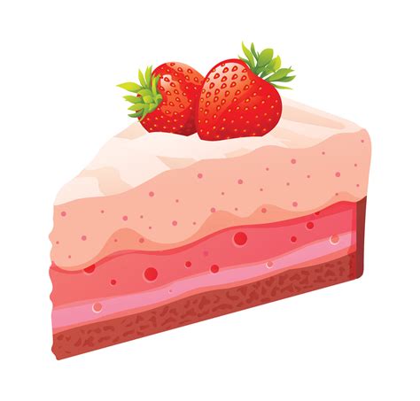 Slice of strawberry cake vector isolated on white background. Slice ...