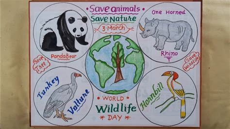 World Wildlife Day Drawing//Science Project Drawing Idea//Save Wildlife Poster Drawing//Save ...