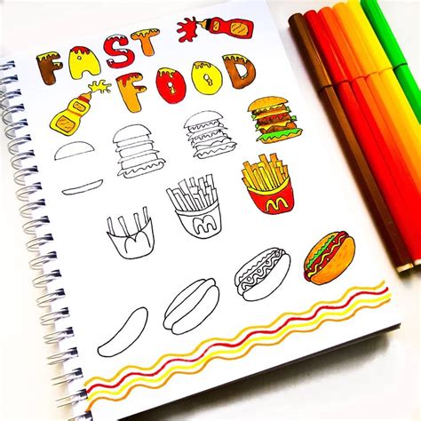 doodles by Nastia on Instagram: “Do you like fast food? 🍔🍟🌭🍕 🌮#doodle # ...