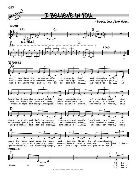 I Believe In You by Don Williams Sheet Music for Real Book – Melody ...