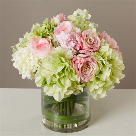 Faux Hydrangea & Rose | Wedding flowers hydrangea, Flower arrangements, Artificial flower ...