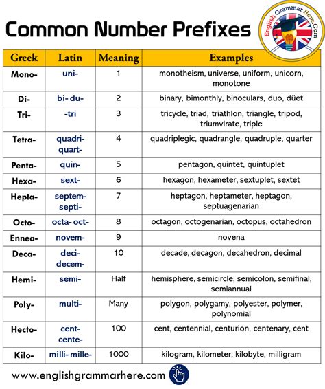 Common Number Prefixes, Meanings and Examples - English Grammar Here | Opposite words, Prefixes ...