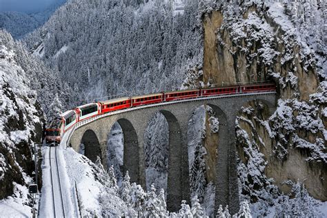 HD wallpaper bernina express train bridge winter views