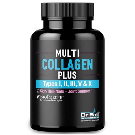 Multi Collagen Pills (Types I, II, III, V & X) - Collagen Peptides + Absorption Enhancer - Grass ...