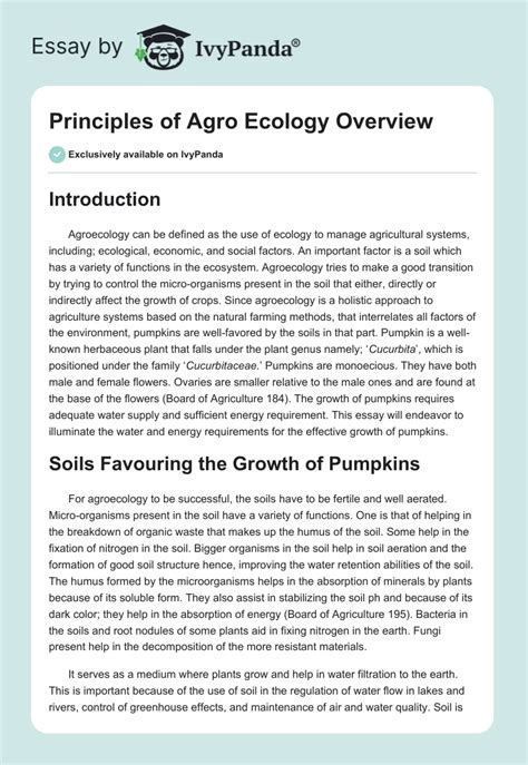 Principles of Agro Ecology Overview - 1475 Words | Essay Example