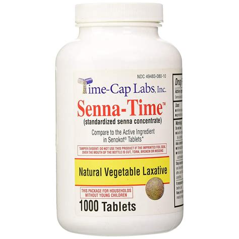 Senna-Time Generic for Senokot Natural Vegetable Laxative Senna 8.6 Mg 1000 Tablets per Bottle ...