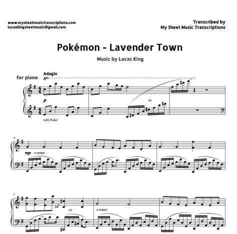 Pokemon | Lavender Town - Lucas King sheet music (.pdf) • My Sheet Music Transcriptions