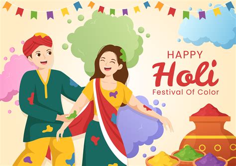 Happy Holi Festival Illustration with Colorful Pot and Powder In Hindi ...