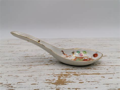 Vintage Porcelain Soup Spoon Dragon Hand Painted Noodle Rice | Etsy