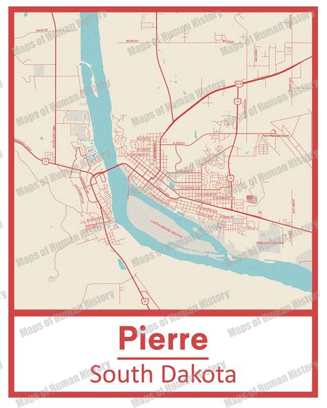 Retro Pierre South Dakota Street Map Poster & Canvas Print - Etsy